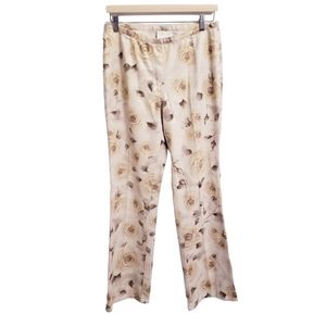 Cache Metallic Gold Floral White Rose Patterned Y2K Straight Leg Pants, Size 8